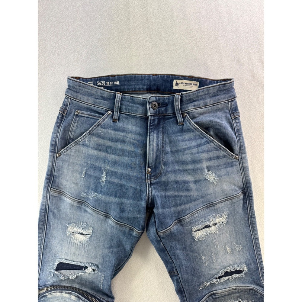 G-Star Raw Men's 5620 3D Zip Knee Skinny Jeans Faded Blue Distressed Denim 30x30 - Picture 3 of 16